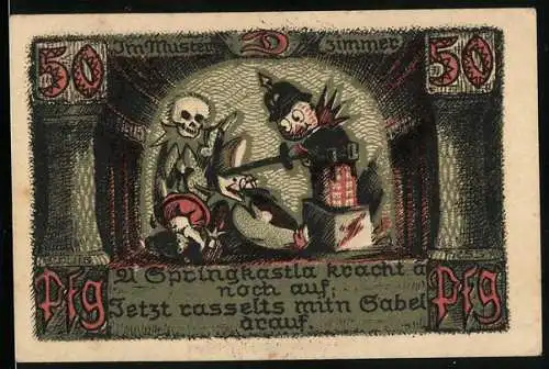 Notgeld Sonneberg i. Thür. 1922, 50 Pfennig, Revolution im Musterzimmer, Wappen