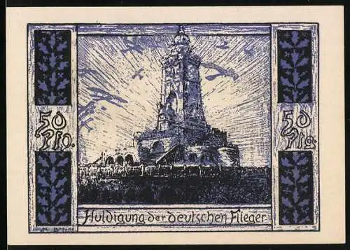 Notgeld Frankenhausen am Kyffhäuser 1921, 50 Pfennig, Huldigung der deutschen Flieger