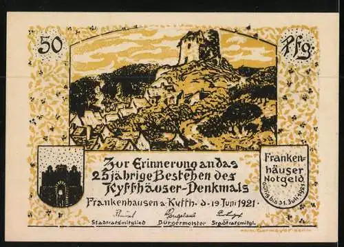 Notgeld Frankenhausen am Kyffhäuser 1921, 50 Pfennig, Huldigung der deutschen Flieger