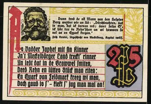 Notgeld Rehna i. Meckl. 1921, 25 Pfennig, Kirche und Vadder Japhet