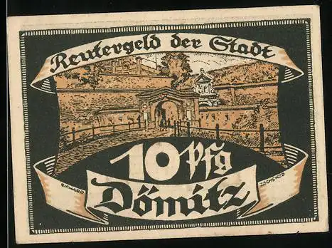 Notgeld Dömitz i. M.1922, Reutergeld 10 Pfennig, Partie an der Festung, Burg