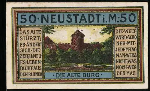 Notgeld Neustadt i. M. 1921, 50 Pfennig, Die alte Burg, Wappen
