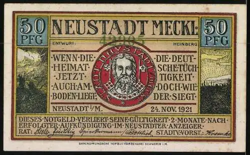 Notgeld Neustadt i. M. 1921, 50 Pfennig, Die alte Burg, Wappen