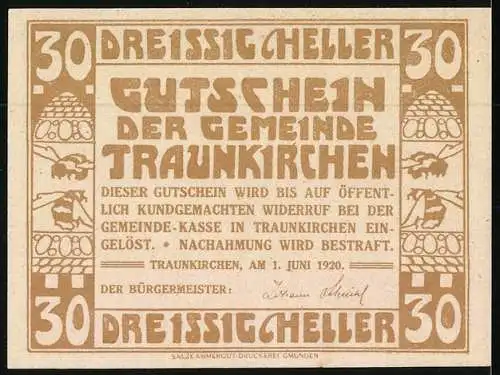 Notgeld Traunkirchen 1920, 30 Heller, Kanzel in der Kirche