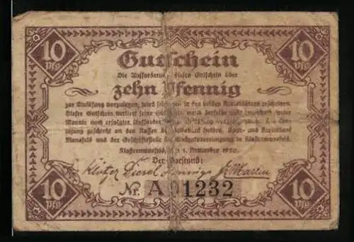 Notgeld Klostermansfeld 1920, 10 Pfennig, Schloss Mansfeld