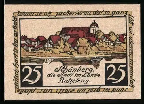 Notgeld Schönberg 1923, 25 Pfennig, Ortsansicht