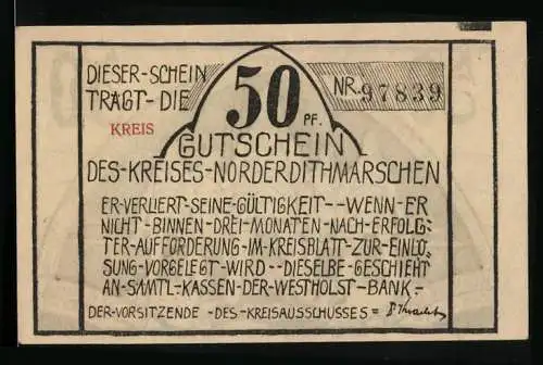 Notgeld Norderdithmarschen, 50 Pfennig, Bewaffnete Krieger
