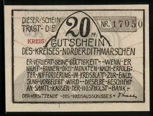 Notgeld Norderdithmarschen, 20 Pfennig, Segelboot