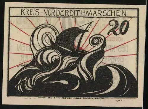 Notgeld Norderdithmarschen, 20 Pfennig, Segelboot