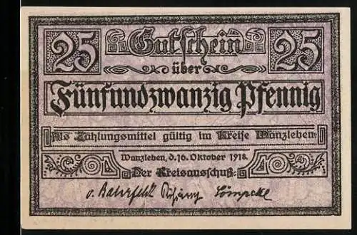 Notgeld Wanzleben 1918, 25 Pfennig, Bergwerk