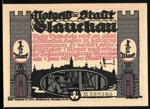 Notgeld Glauchau 1921, 1 /2 Mark, Man war darauf bedacht das Hebel seinen Unfug macht