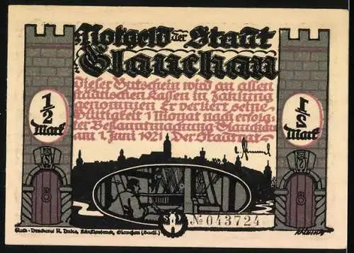 Notgeld Glauchau 1921, 1 /2 Mark, Man war darauf bedacht das Hebel seinen Unfug macht