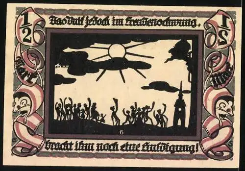 Notgeld Glauchau 1921, 1 /2 Mark, Einwohner huldigen Hebel
