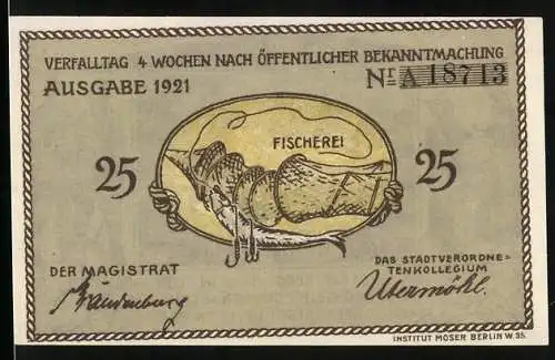 Notgeld Plön 1921, 25 Pfennig, Fischerei und Alt Plön