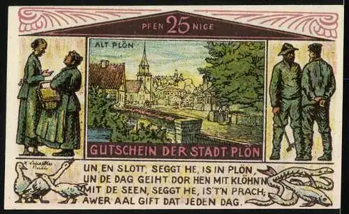 Notgeld Plön 1921, 25 Pfennig, Fischerei und Alt Plön