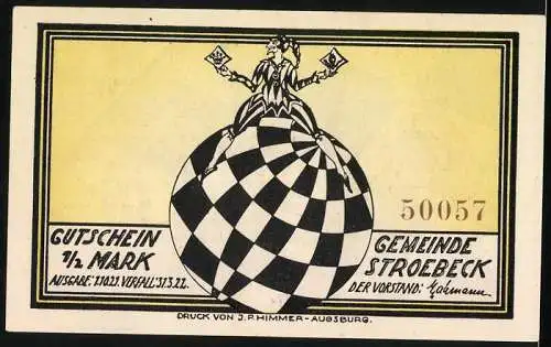 Notgeld Stroebeck 1921, 1 /2 Mark, Schach und Ball