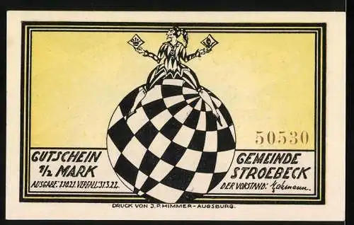 Notgeld Stroebeck 1921, 1 /2 Mark, Schach dem König und Ball