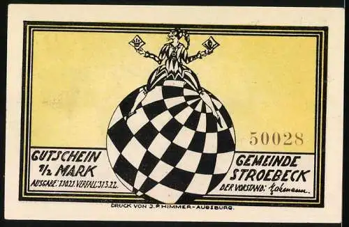 Notgeld Stroebeck 1921, 1 /2 Mark, Schach-das Narren-Matt und Ball