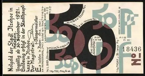 Notgeld Itzehoe 1921, 50 Pfennig, Stadtplan