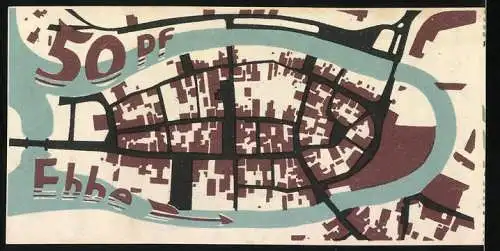 Notgeld Itzehoe 1921, 50 Pfennig, Stadtplan