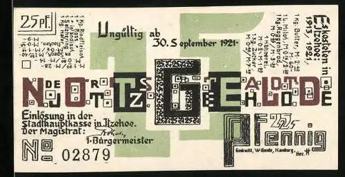 Notgeld Itzehoe 1921, 25 Pfennig, Hände aus dem Wasser