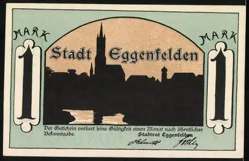 Notgeld Eggenfelden, 1 Mark, Löwe für Ruhe und Ordnung, Ortspartie