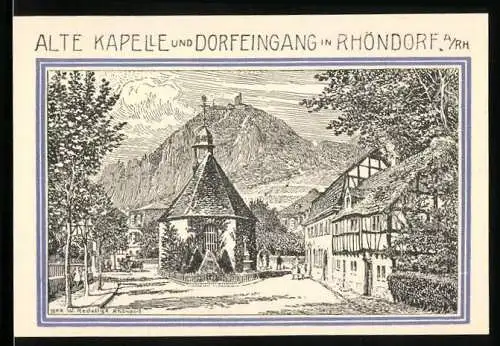 Notgeld Rhöndorf a. Rh. 1921, 99 Pfennige, Alte Kapelle und Dorfeingang, Wappen