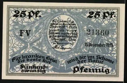 Notgeld Oberhof /Thür. 1919, 25 Pfennig, Skifahrer