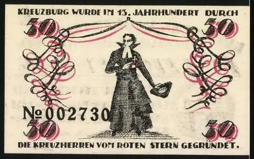 Notgeld Kreuzburg i. Oberschl. 1921, 50 Pfennig, Wappen, Kreuzherr vom Roten Stern