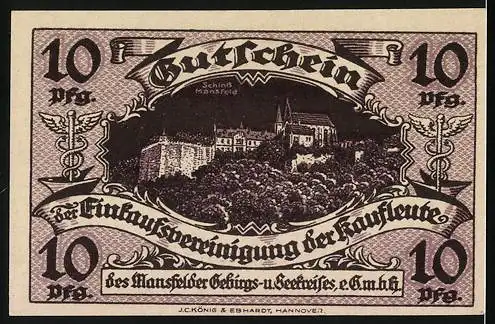 Notgeld Klostermansfeld 1920, 10 Pfennig, Schloss Mansfeld, Gutschein