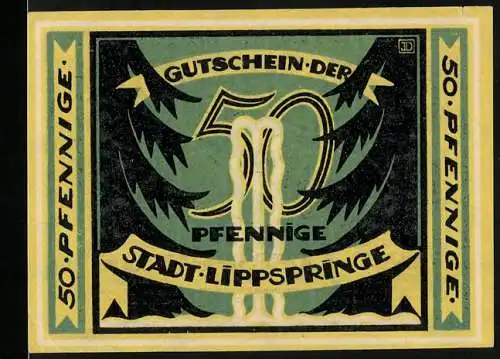 Notgeld Bad Lippspringe 1921, 50 Pfennig, Tannen und Quelle, Frauen am Wasser, Gutschein