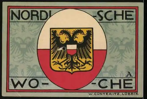 Notgeld Lübeck 1921, 50 Pfennig, Kirche und Wappen, Ausstellung Nordische Woche