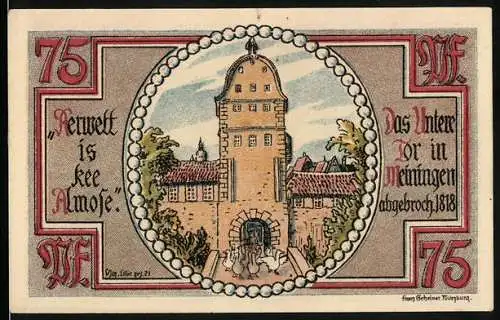 Notgeld Meiningen 1921, 75 Pfennig, Stadttor
