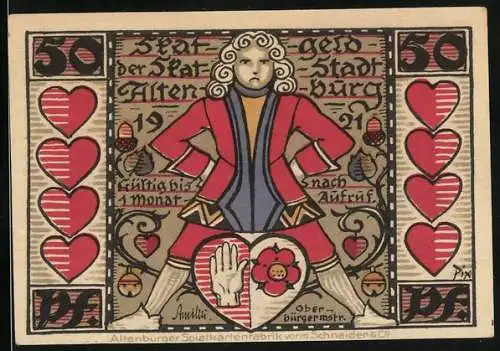 Notgeld Altenburg 1921, 50 Pfennig, Wiege des Skatspiels