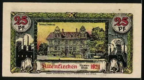 Notgeld Altenkirchen 1921, 25 Pfennig, Schloss Friedewald, Wappen