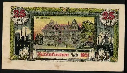 Notgeld Altenkirchen 1921, 25 Pfennig, Schloss Friedewald, Wappen