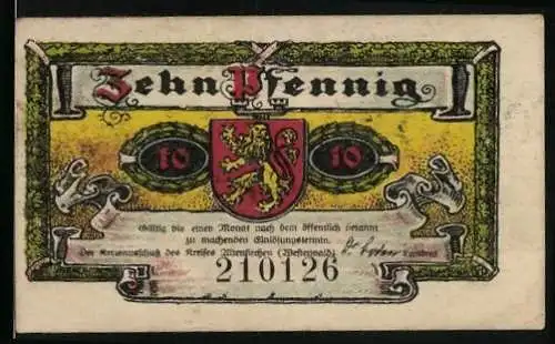 Notgeld Altenkirchen 1921, 10 Pfennig, Schloss Crottorf, Wappen