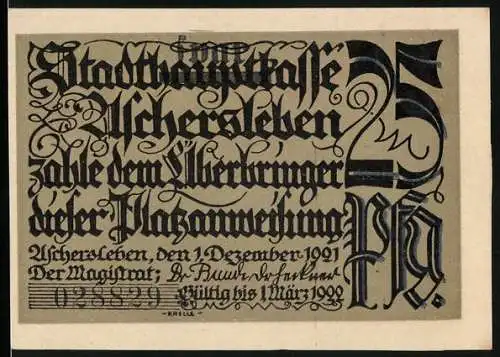 Notgeld Aschersleben 1921, 25 Pfennig, Blick über die Felder