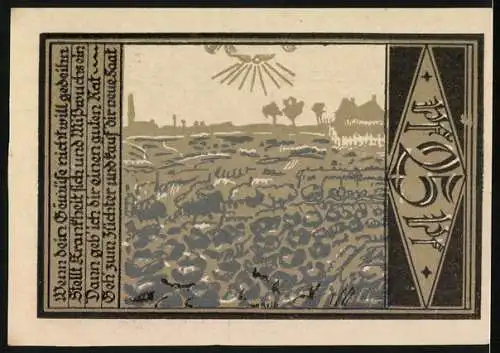 Notgeld Aschersleben 1921, 25 Pfennig, Blick über die Felder