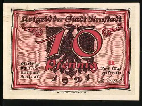 Notgeld Arnstadt 1921, 10 Pfennig, Männer begutachten ihren Schatz