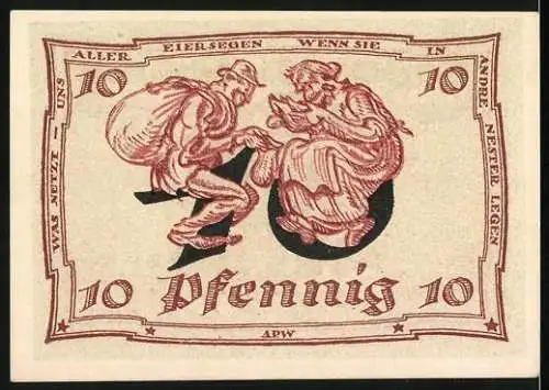 Notgeld Arnstadt 1921, 10 Pfennig, Männer begutachten ihren Schatz