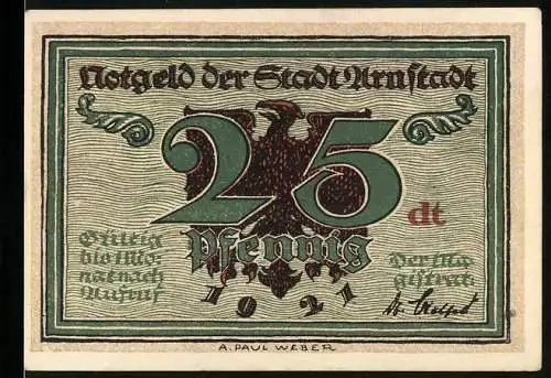 Notgeld Arnstadt 1921, 25 Pfennig, Schwarzburger Hof