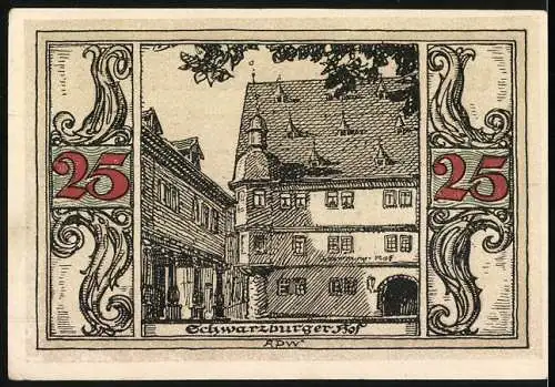 Notgeld Arnstadt 1921, 25 Pfennig, Schwarzburger Hof