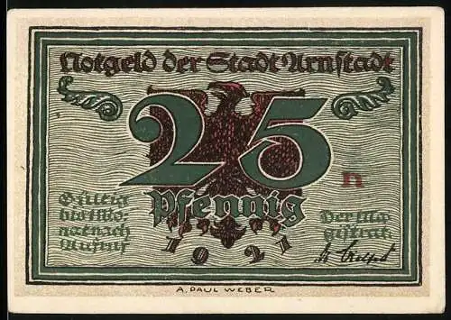 Notgeld Arnstadt 1921, 25 Pfennig, Bildnis Alexis im Seitenprofil