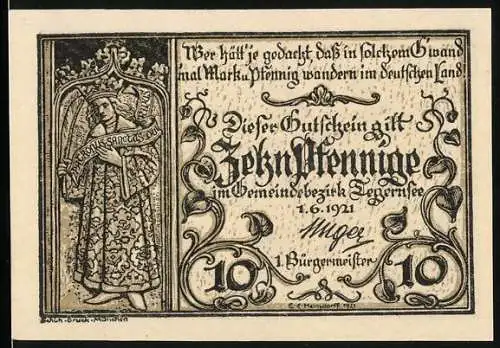 Notgeld Tegernsee 1921, 10 Pfennig, Tegernsee aus der Vogelschau