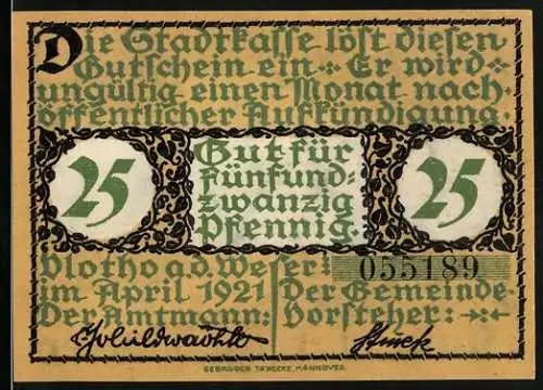 Notgeld Vlotho /Weser 1921, 25 Pfennig, Mann mit Laute blickt über die Weser