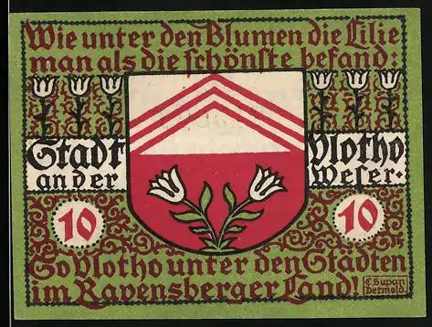 Notgeld Vlotho /Weser 1921, 10 Pfennig, Wappen, Gutschein
