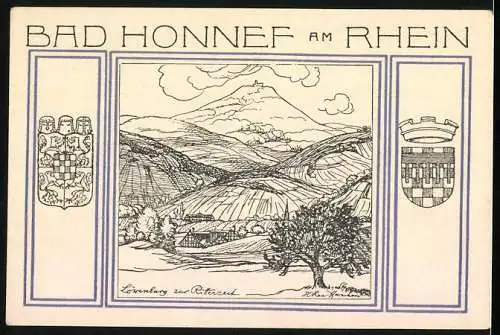 Notgeld Bad Honnef 1921, 99 Pfennig, Löwenburg zur Ritterzeit, Wappen