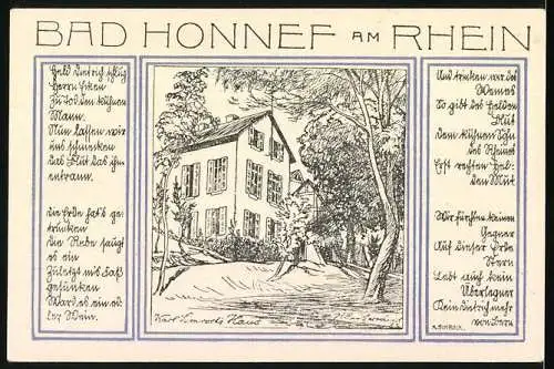 Notgeld Bad Honnef 1921, 99 Pfennig, Karl Simrocks Haus, Wappen, Gutschein