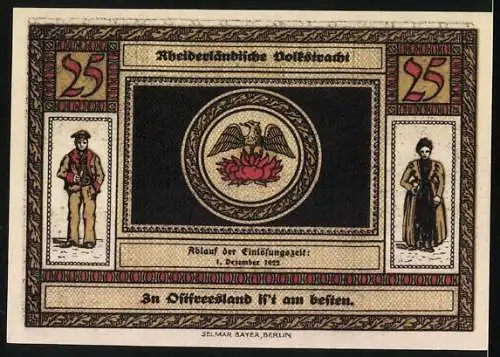 Notgeld Weener (Ems) 1922, 25 Pfennig, Ortsansicht und Wappen
